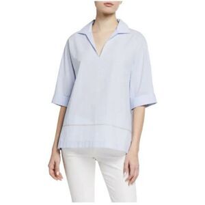 Lafayette 148 Nicole Linea Shirting Blouse – Sky Blue, Short Sleeve Top, Sz M